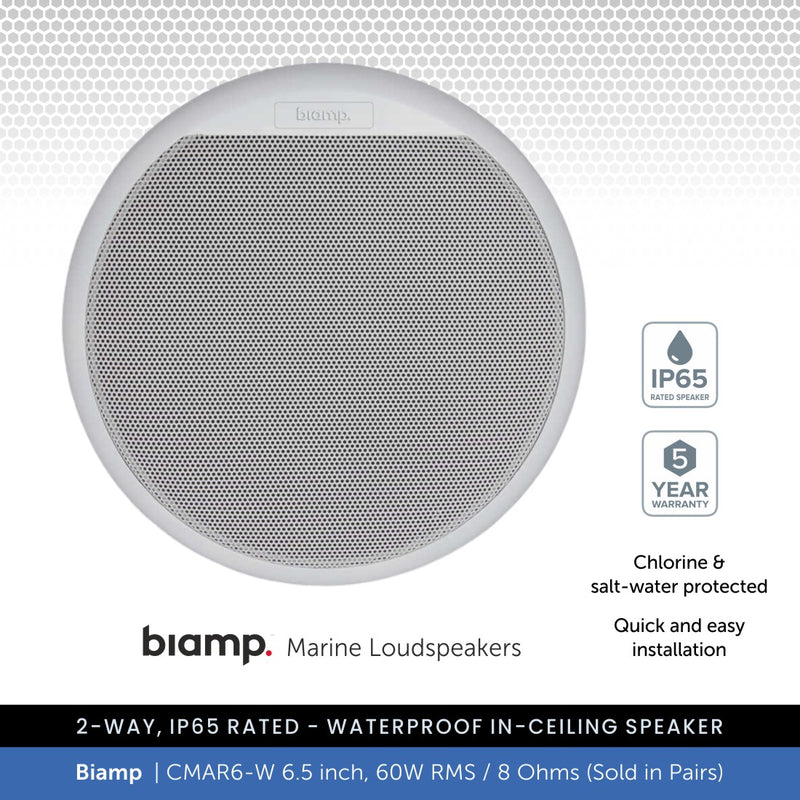 Biamp CMAR6-W 6.5" 2-Way IP65 Waterproof Ceiling Speaker, 60W @ 8 Ohms (Pair)