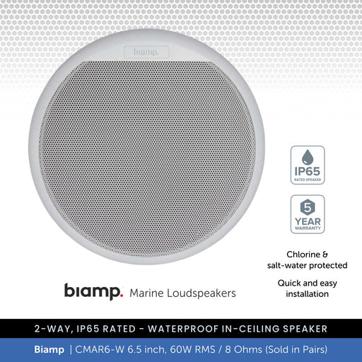 Biamp CMAR6-W 6.5" 2-Way IP65 Waterproof Ceiling Speaker, 60W @ 8 Ohms (Pair)