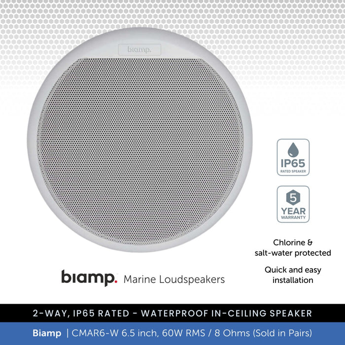 Biamp CMAR6-W 6.5" 2-Way IP65 Waterproof Ceiling Speaker, 60W @ 8 Ohms (Pair)