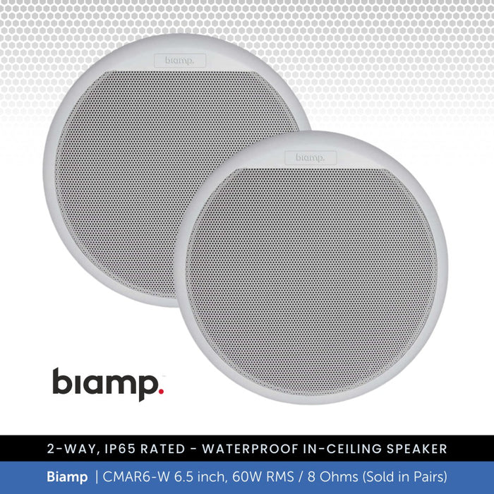 Biamp CMAR6-W 6.5" 2-Way IP65 Waterproof Ceiling Speaker, 60W @ 8 Ohms (Pair)