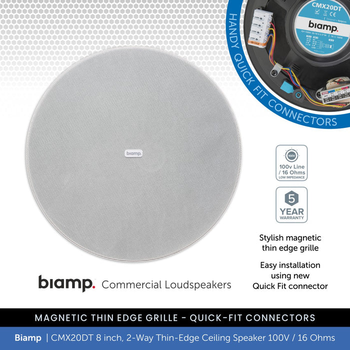 Biamp CMX20DT 8" 2-Way Thin-Edge Ceiling Speaker 100V / 16 Ohms
