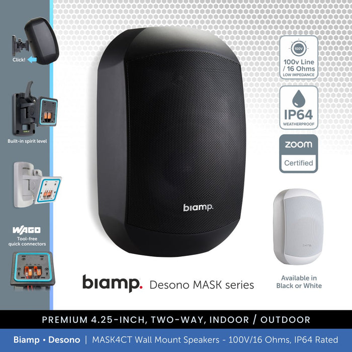 Biamp Desono MASK4CT-BL / MASK4CT-W 4.25" Wall Mount Speaker, 100V/16 Ohms, IP64 Rated (Single)