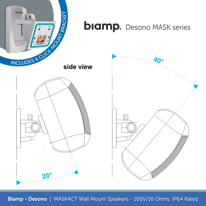 Biamp Desono MASK4CT-BL / MASK4CT-W 4.25" Wall Mount Speaker, 100V/16 Ohms, IP64 Rated (Single)