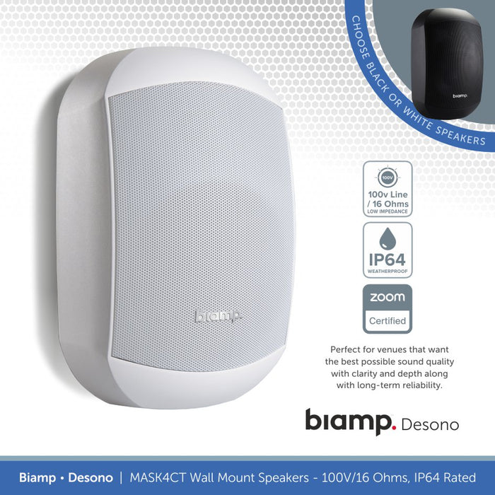 Biamp Desono MASK4CT-BL / MASK4CT-W 4.25" Wall Mount Speaker, 100V/16 Ohms, IP64 Rated (Single)