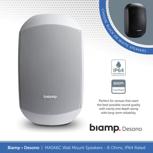 Biamp Desono MASK6C-BL / MASK6C-W 6.5" Wall Mount Speaker, 8 Ohms, IP64 Rated (Single)