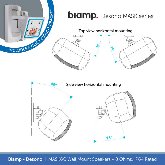Biamp Desono MASK6C-BL / MASK6C-W 6.5" Wall Mount Speaker, 8 Ohms, IP64 Rated (Single)