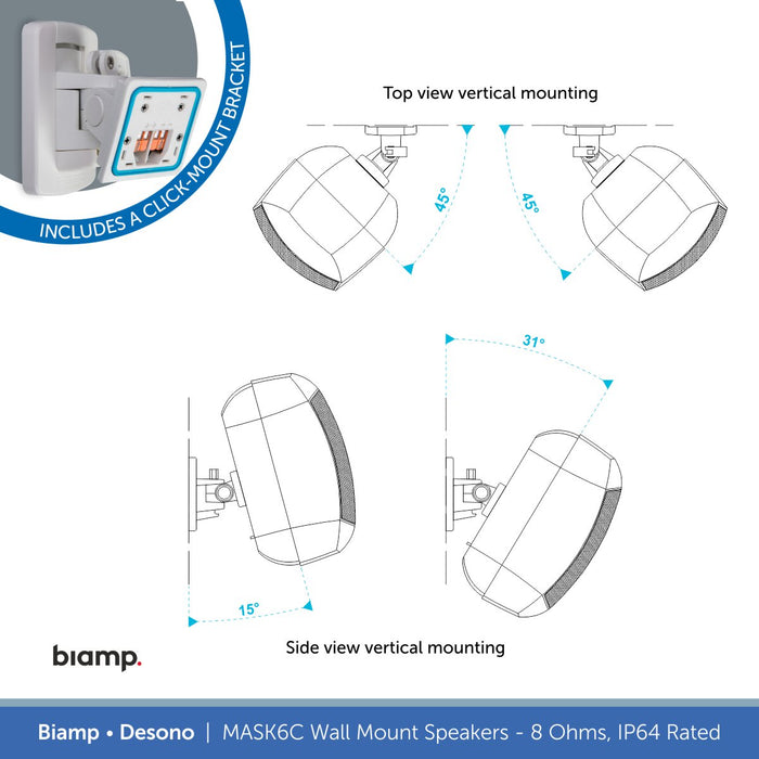Biamp Desono MASK6C-BL / MASK6C-W 6.5" Wall Mount Speaker, 8 Ohms, IP64 Rated (Single)