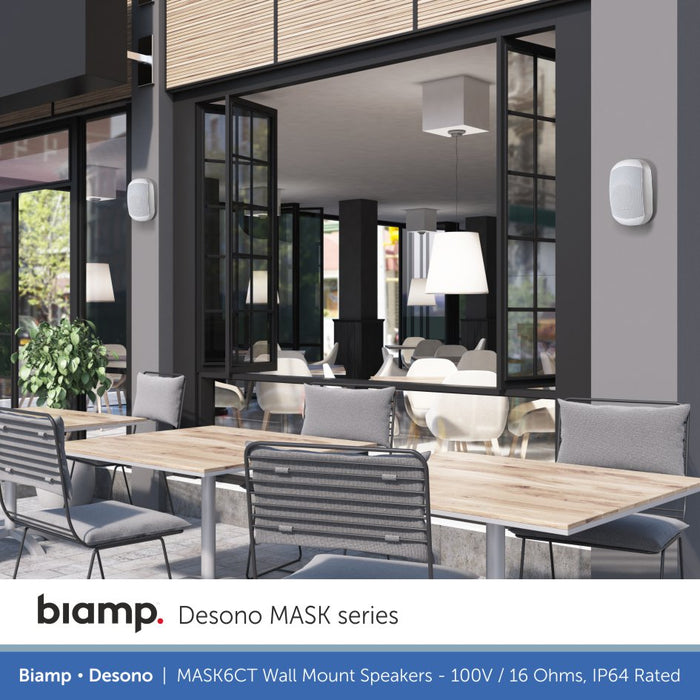 Biamp Desono MASK6CT-BL / MASK6CT-W 6.5" Wall Mount Speaker, 100V/16 Ohms, IP64 Rated (Single)