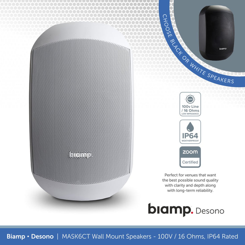 Biamp Desono MASK6CT-BL / MASK6CT-W 6.5" Wall Mount Speaker, 100V/16 Ohms, IP64 Rated (Single)