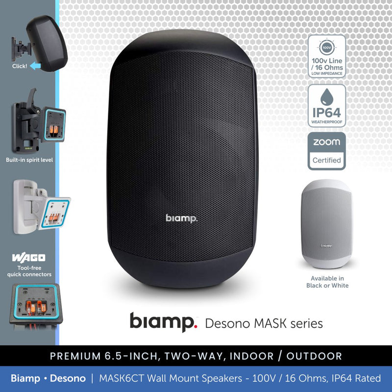 Biamp Desono MASK6CT-BL / MASK6CT-W 6.5" Wall Mount Speaker, 100V/16 Ohms, IP64 Rated (Single)
