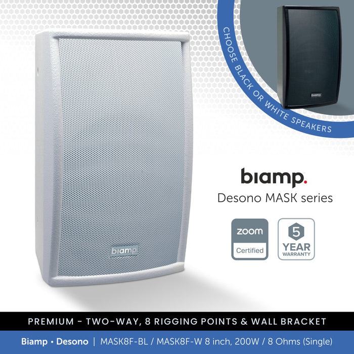Biamp Desono MASK8F-BL / MASK8F-W 8" Full-Range Wall Speaker, 200W / 8 Ohms (Single)