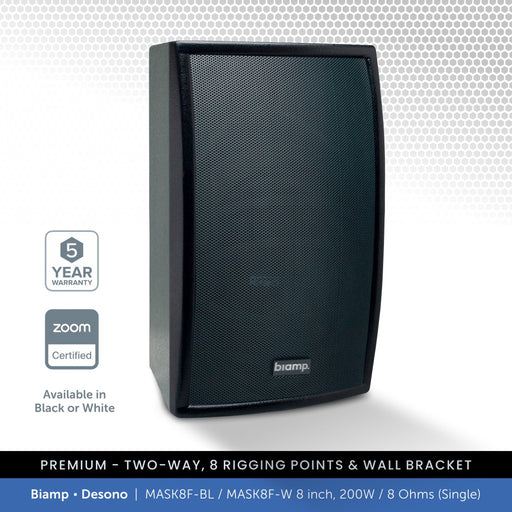 Biamp Desono MASK8F-BL / MASK8F-W 8" Full-Range Wall Speaker, 200W / 8 Ohms (Single)