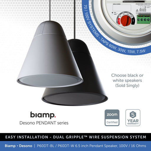 Biamp Desono P60DT-BL / P60DT-W 6.5" Pendant Speaker, 100V/16 Ohms (Single)