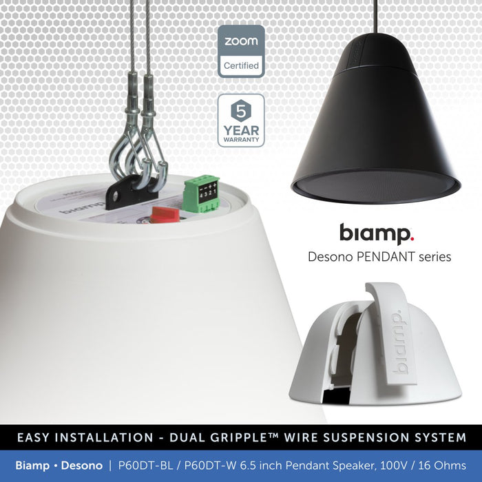 Biamp Desono P60DT-BL / P60DT-W 6.5" Pendant Speaker, 100V/16 Ohms (Single)