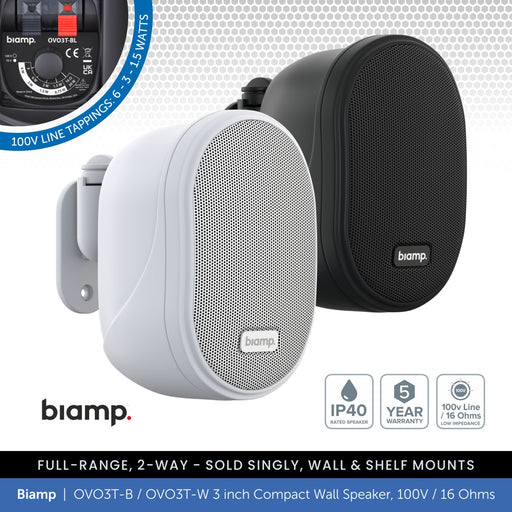 Biamp OVO3T-B / OVO3T-W 3" Compact Wall Mount Speaker, 100V / 16 Ohms