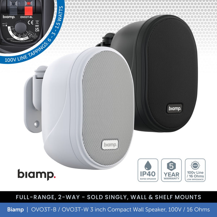 Biamp OVO3T-B / OVO3T-W 3" Compact Wall Mount Speaker, 100V / 16 Ohms