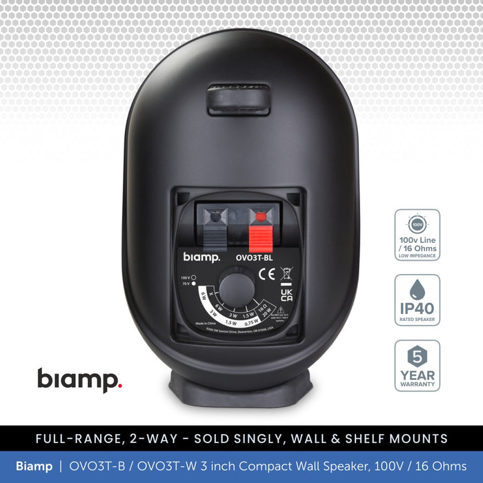 Biamp OVO3T-B / OVO3T-W 3" Compact Wall Mount Speaker, 100V / 16 Ohms