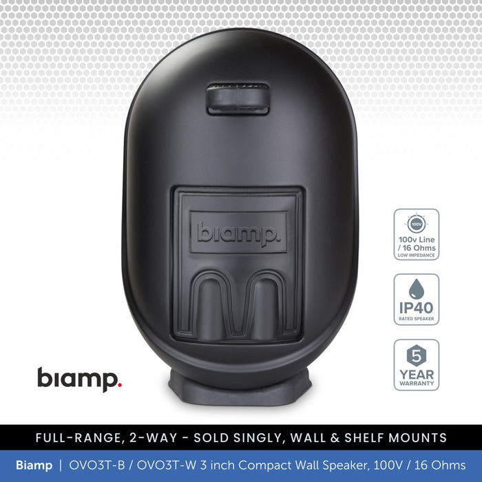 Biamp OVO3T-B / OVO3T-W 3" Compact Wall Mount Speaker, 100V / 16 Ohms