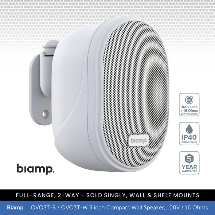 Biamp OVO3T-B / OVO3T-W 3" Compact Wall Mount Speaker, 100V / 16 Ohms