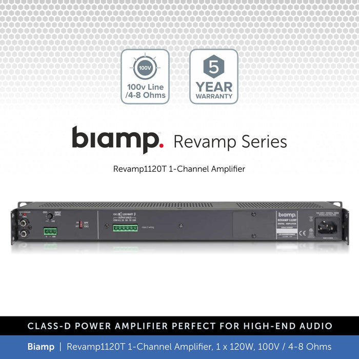 Biamp Revamp1120T 1-Channel Power Amplifier, 1 x 120W, 100V / 4-8 Ohms