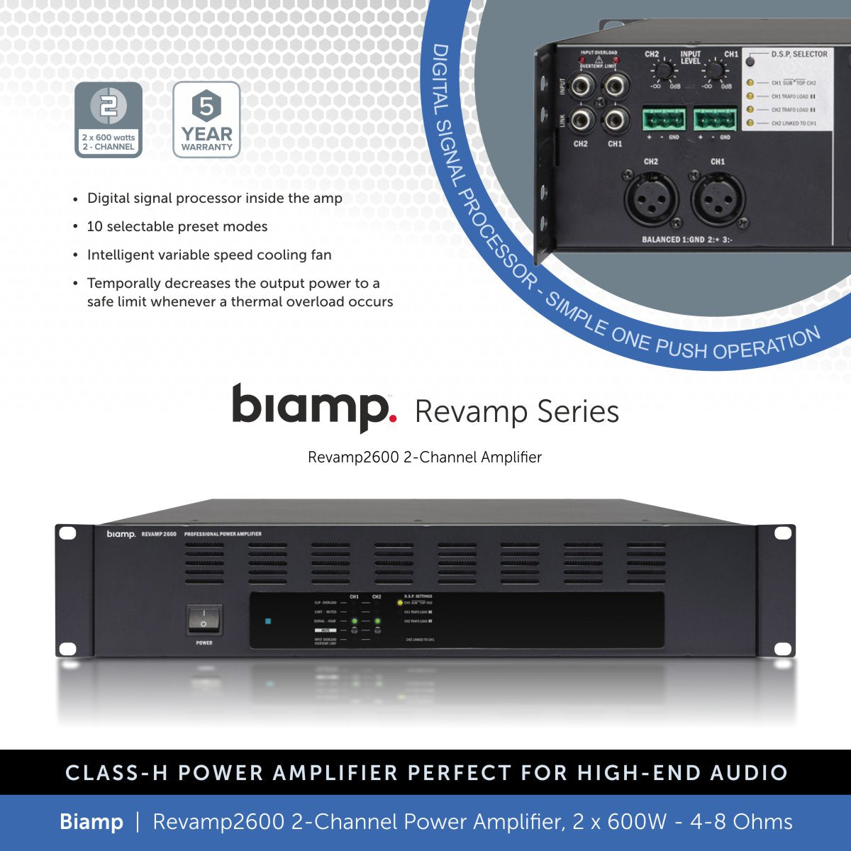 Biamp Revamp 2600 2Ch Class D Power Amplifier, 4-8 Ohms | Audio Volt
