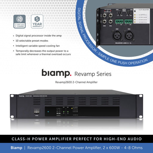 Biamp Revamp2600 2-Channel Power Amplifier 2 x 600W, 4-8 Ohms