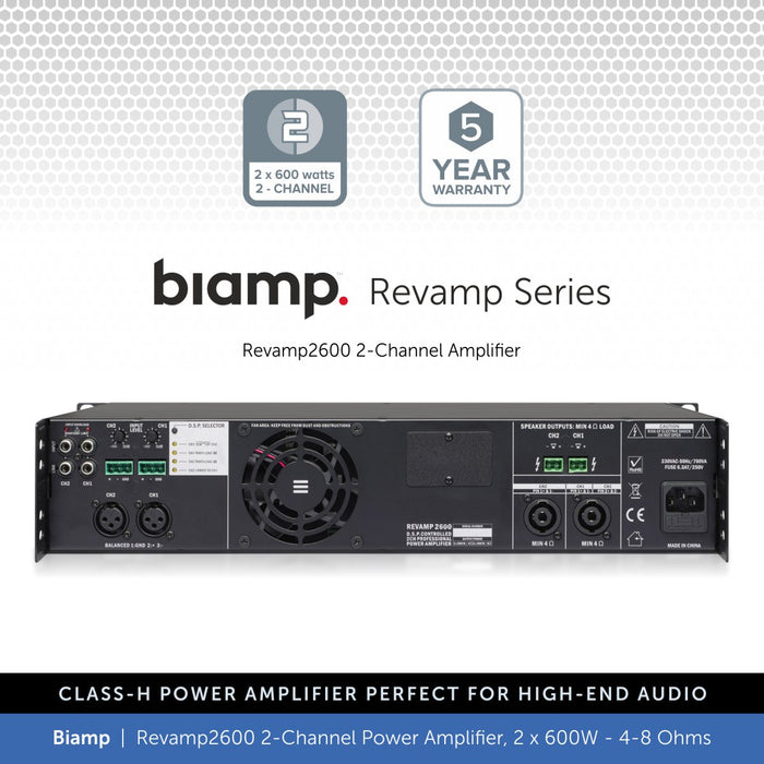 Biamp Revamp2600 2-Channel Power Amplifier 2 x 600W, 4-8 Ohms