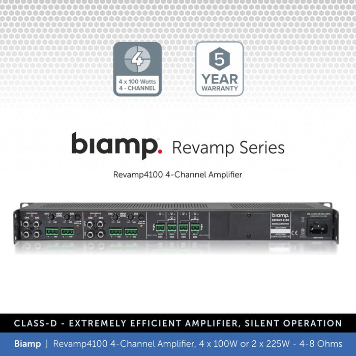 Biamp Revamp4100 4-Channel Power Amplifier 4 x 100W or 2 x 225W, 4-8 Ohms