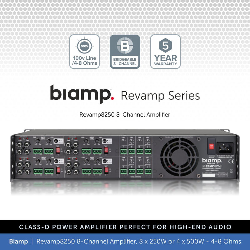 Biamp Revamp8250 8-Channel Power Amplifier 8 x 250W or 4 x 500W, 4-8 Ohms