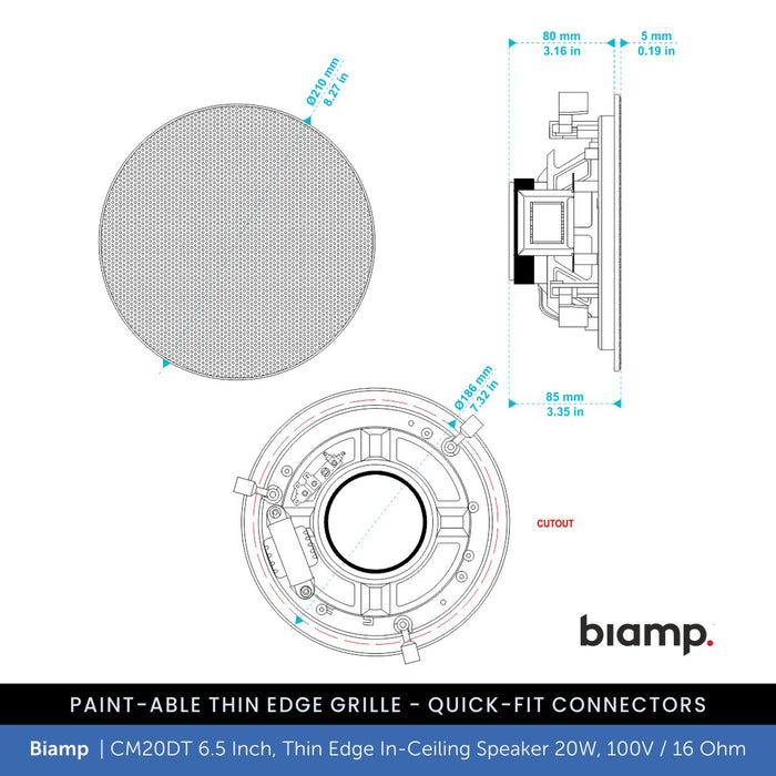 Biamp CM20DT 6.5" Thin Edge Ceiling Speaker 20W, 100V/16 Ohm