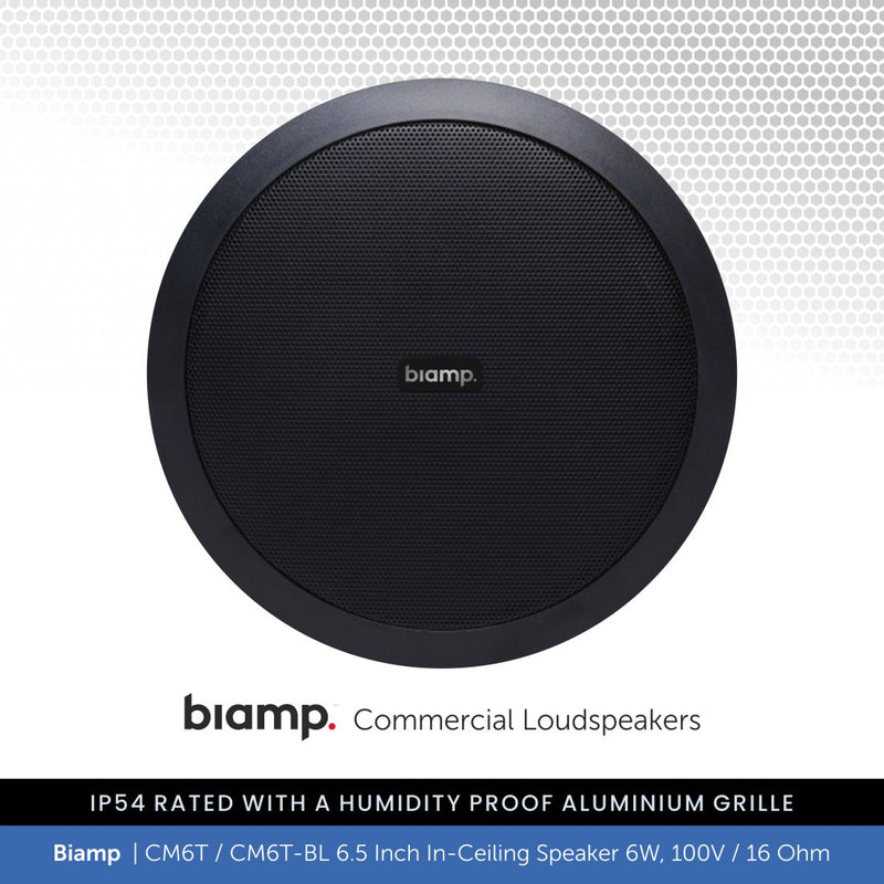 Biamp CM6T / CM6T-BL 6.5" Ceiling Speaker 6W, 100V/16 Ohm, IP54 Rated