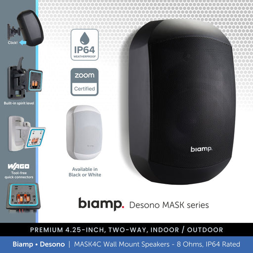 Biamp Desono MASK4C-BL / MASK4C-W 4.25" Wall Mount Speaker, 8 Ohms, IP64 Rated (Single)