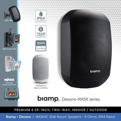 Biamp Desono MASK4C-BL / MASK4C-W 4.25" Wall Mount Speaker, 8 Ohms, IP64 Rated (Single)