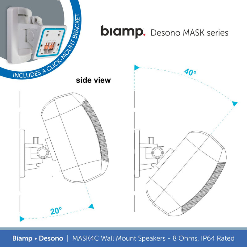 Biamp Desono MASK4C-BL / MASK4C-W 4.25" Wall Mount Speaker, 8 Ohms, IP64 Rated (Single)