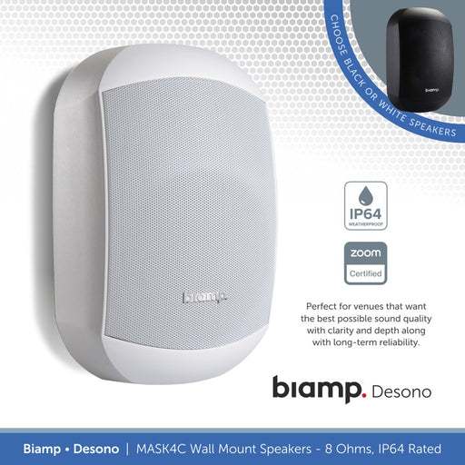 Biamp Desono MASK4C-BL / MASK4C-W 4.25" Wall Mount Speaker, 8 Ohms, IP64 Rated (Single)