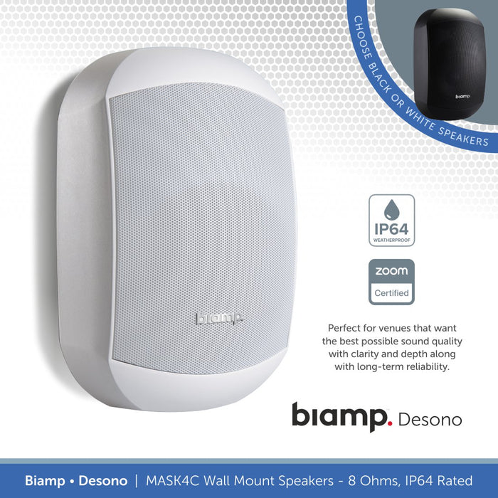 Biamp Desono MASK4C-BL / MASK4C-W 4.25" Wall Mount Speaker, 8 Ohms, IP64 Rated (Single)