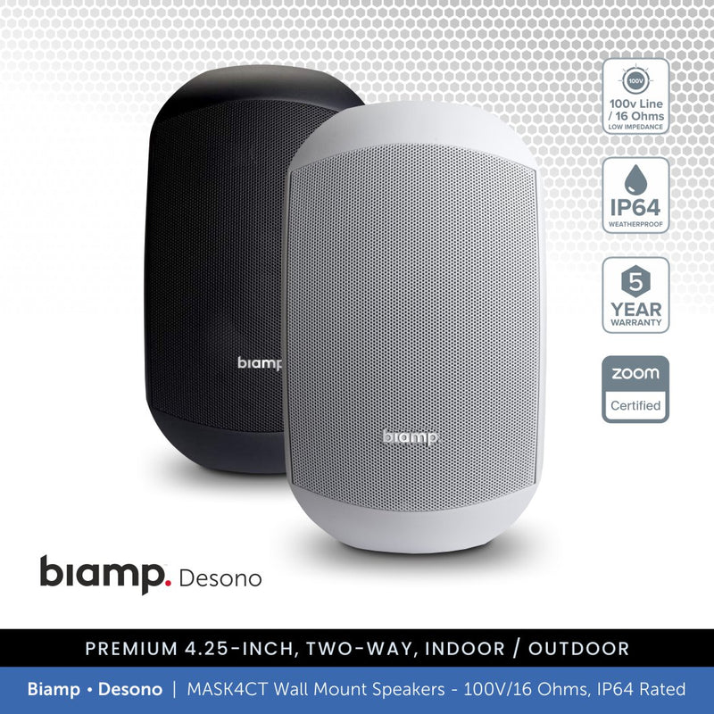 Biamp Desono MASK4CT-BL / MASK4CT-W 4.25" Wall Mount Speaker, 100V/16 Ohms, IP64 Rated (Single)