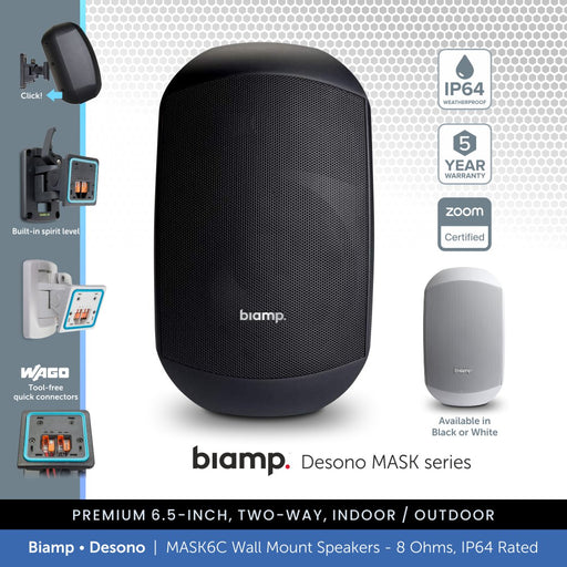 Biamp Desono MASK6C-BL / MASK6C-W 6.5" Wall Mount Speaker, 8 Ohms, IP64 Rated (Single)