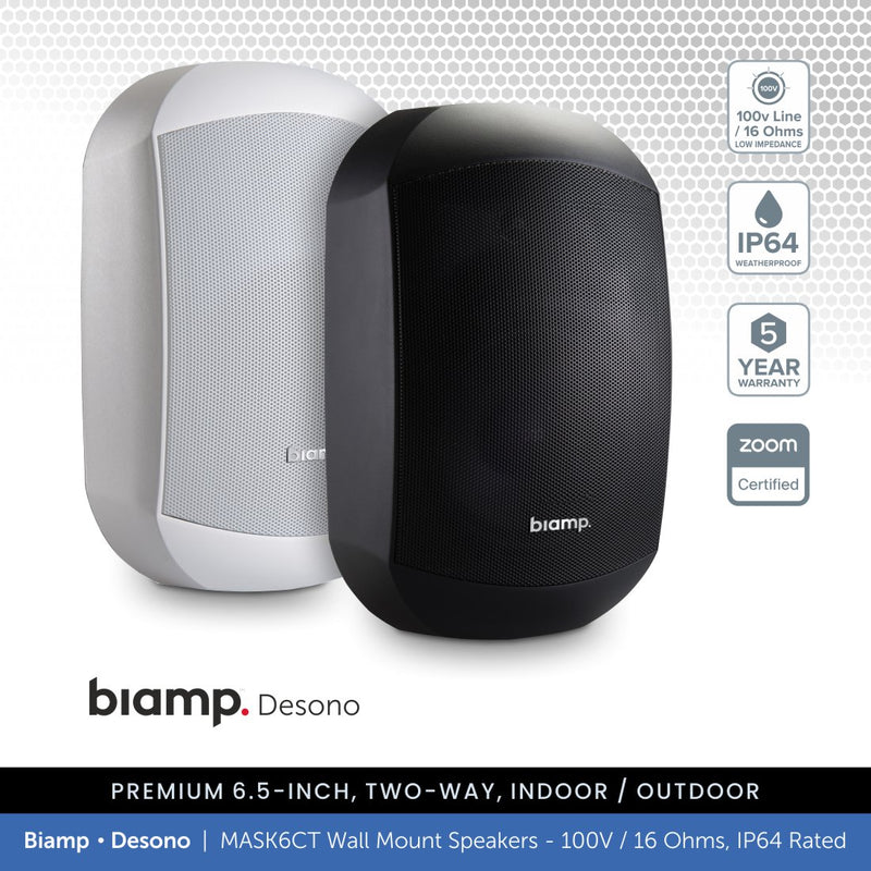 Biamp Desono MASK6CT-BL / MASK6CT-W 6.5" Wall Mount Speaker, 100V/16 Ohms, IP64 Rated (Single)