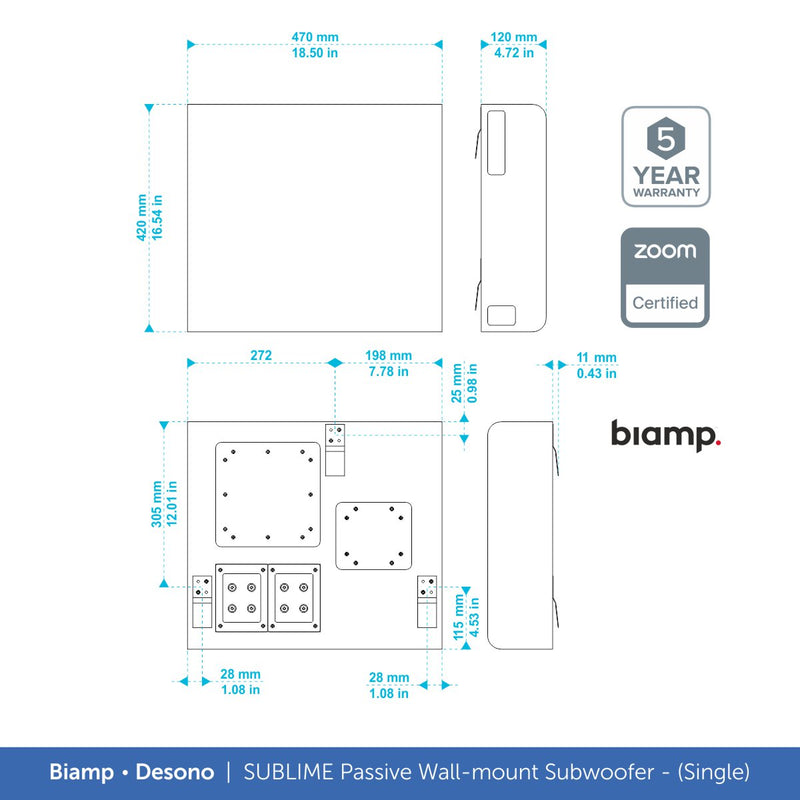 Biamp Desono SUBLIME-W / SUBLIME-BL Ultra Compact 6.5" Passive Wall-Mount Subwoofer