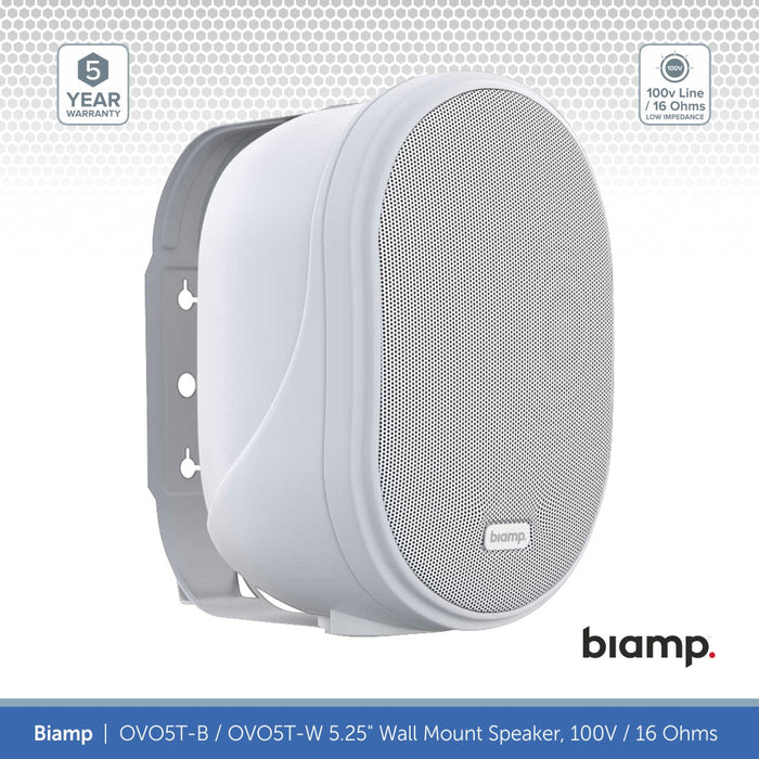 Biamp OVO5T-B / OVO5T-W 5.25" Wall Mount Speaker, 100V / 16 Ohms (Single)