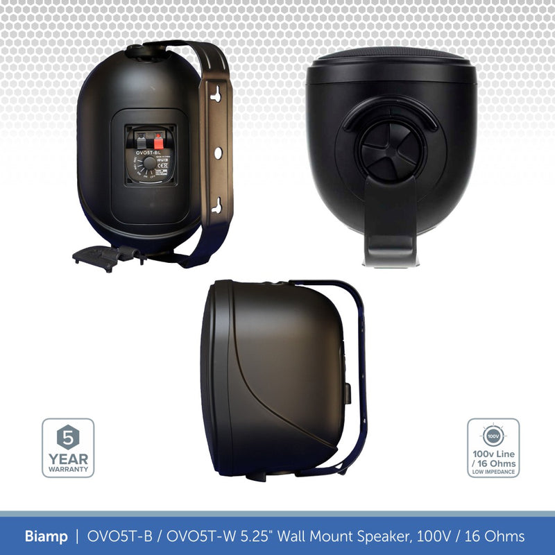 Biamp OVO5T-B / OVO5T-W 5.25" Wall Mount Speaker, 100V / 16 Ohms (Single)
