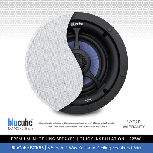 BluCube BCK65 6.5" 2-Way Kevlar Ceiling Speakers (Pair) - 4/8 Ohms