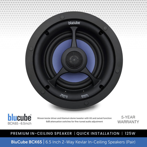 BluCube BCK65 6.5" 2-Way Kevlar Ceiling Speakers (Pair) - 4/8 Ohms