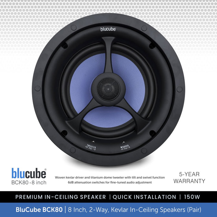 BluCube BCK80 8" 2-Way Kevlar Ceiling Speakers (Pair) - 4/8 Ohms