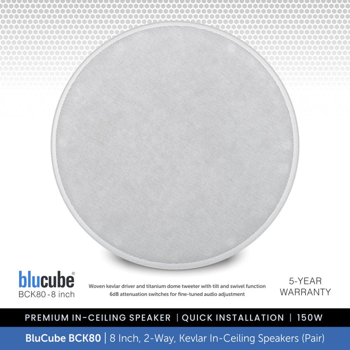 BluCube BCK80 8" 2-Way Kevlar Ceiling Speakers (Pair) - 4/8 Ohms