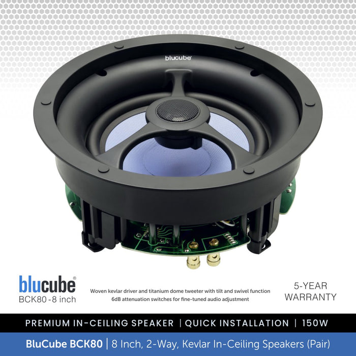 BluCube BCK80 8" 2-Way Kevlar Ceiling Speakers (Pair) - 4/8 Ohms