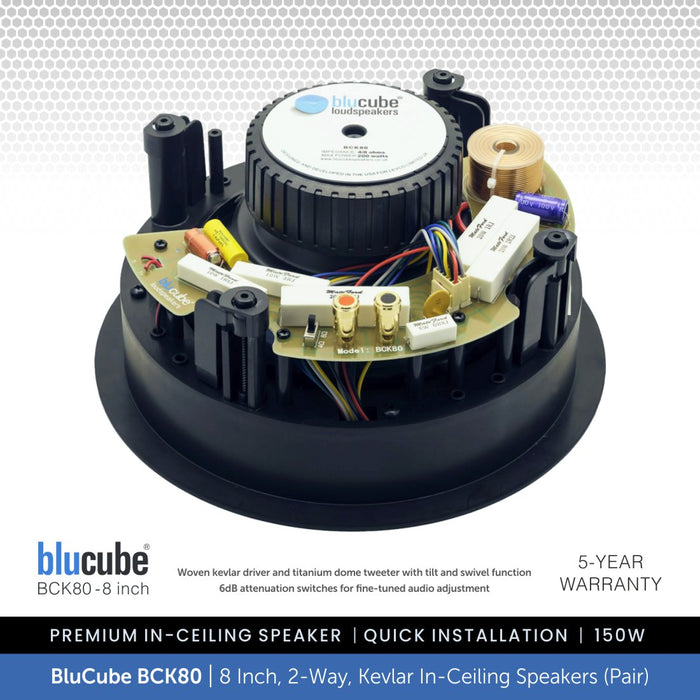 BluCube BCK80 8" 2-Way Kevlar Ceiling Speakers (Pair) - 4/8 Ohms