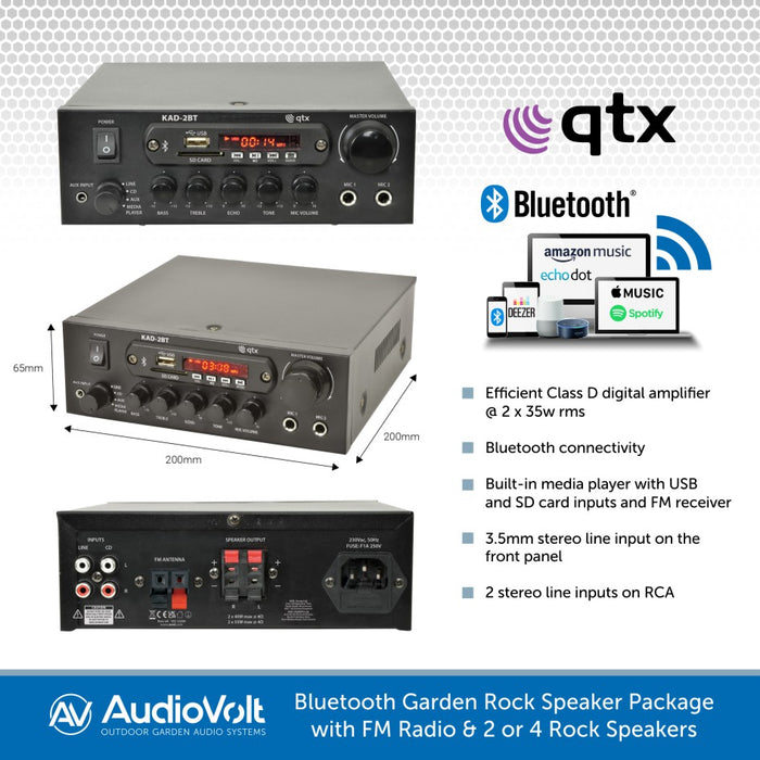 Bluetooth Garden Rock Speaker Package with FM Radio & 2 or 4 Eagle A180CA Speakers