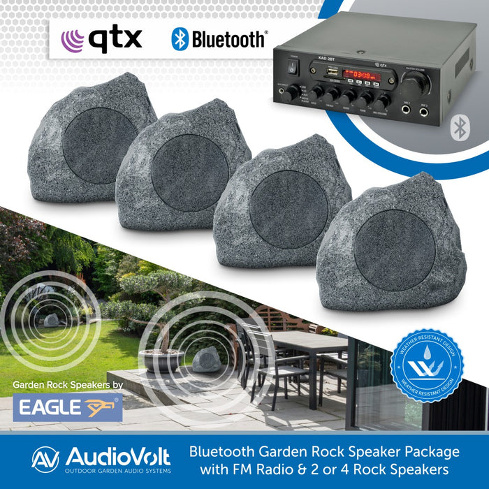 Bluetooth Garden Rock Speaker Package with FM Radio & 2 or 4 Eagle A180CA Speakers